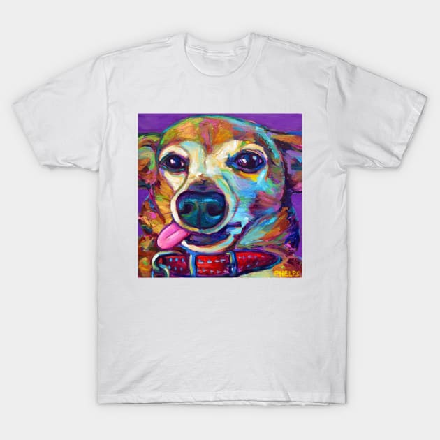 Cute Derpy Chiweenie Puppy on Violet T-Shirt by RobertPhelpsArt